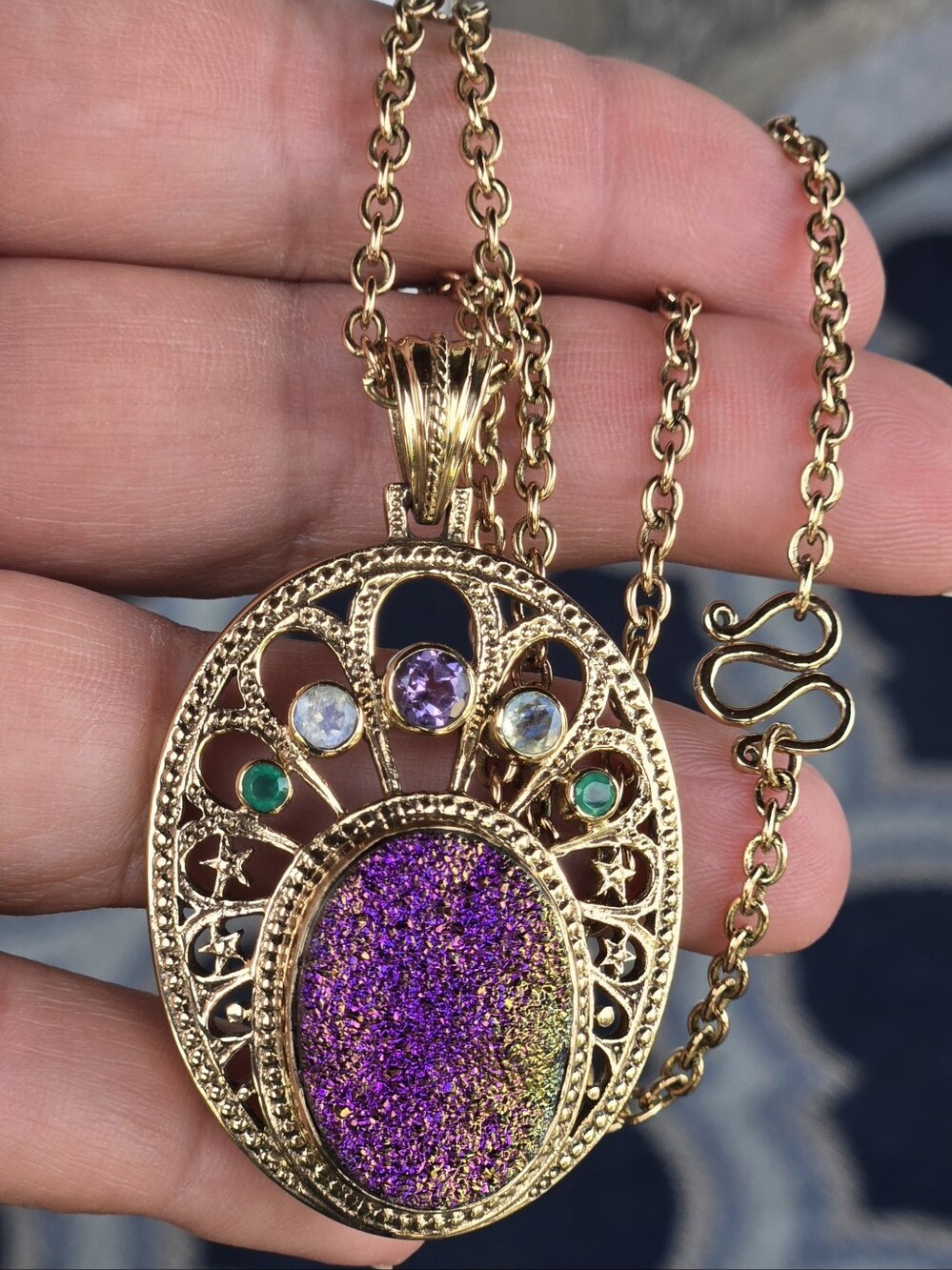 Nicky Butler Druzy Quartz Amethyst Pendant Cable Link Bronze NB Necklace New 💜